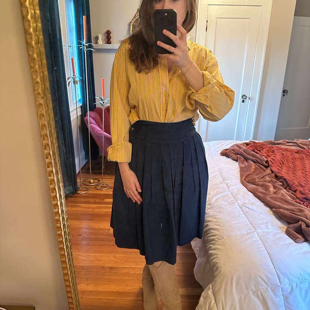 Vintage 70s American Eagle Outfitters Distressed Pleated Jean Midi Skirt 10